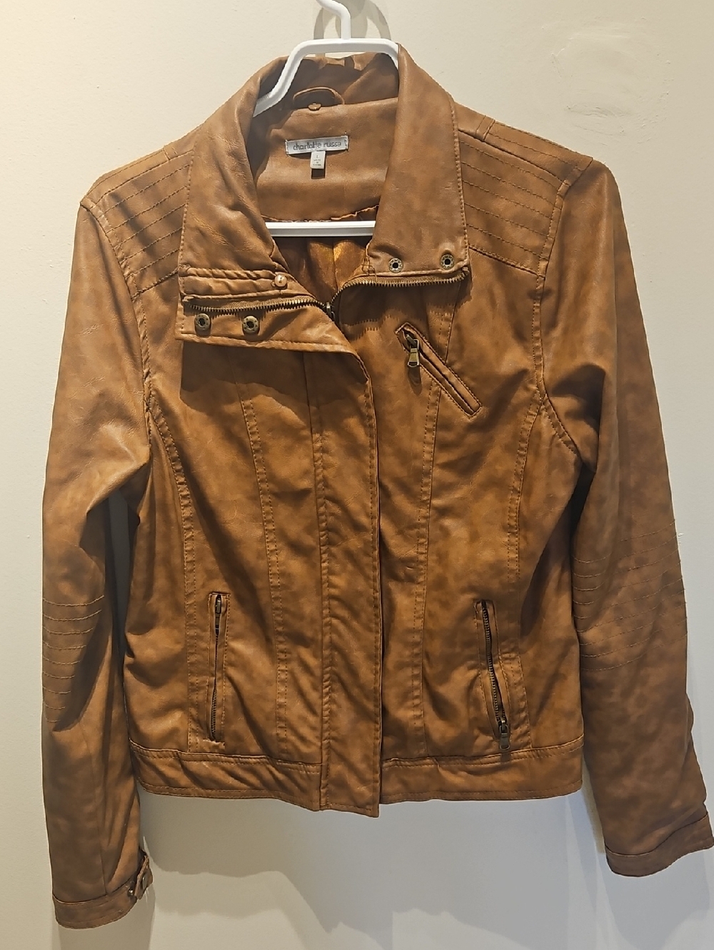 Charlotte Russe Cognac Faux Leather Moto Jacket